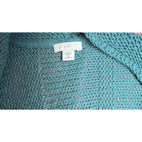 J.Jill Womens Teal Ribbed Open Cardigan Size 1X 3/4 Sleeves Nautical Coastal - Picture 6 of 8
